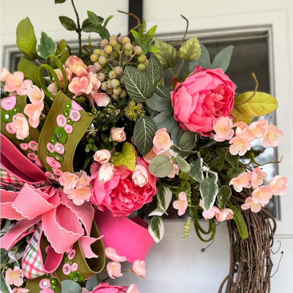 XL Floral Wreath with Pink Peonies and Greenery